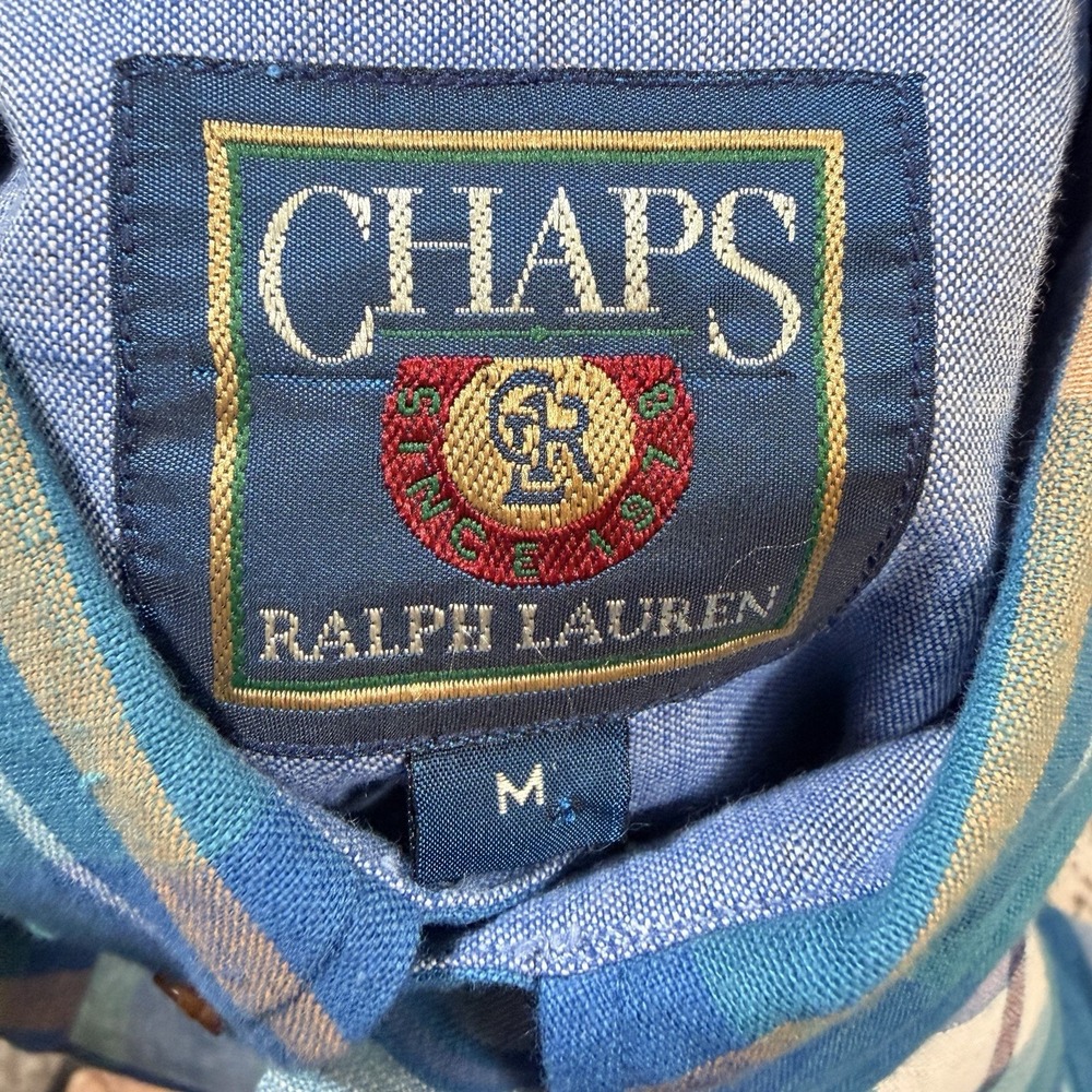 VTG Chaps Ralph Lauren‎ Shirt Mens Medium Plaid Button Up  Short Sleeve 90's - Picture 7 of 8